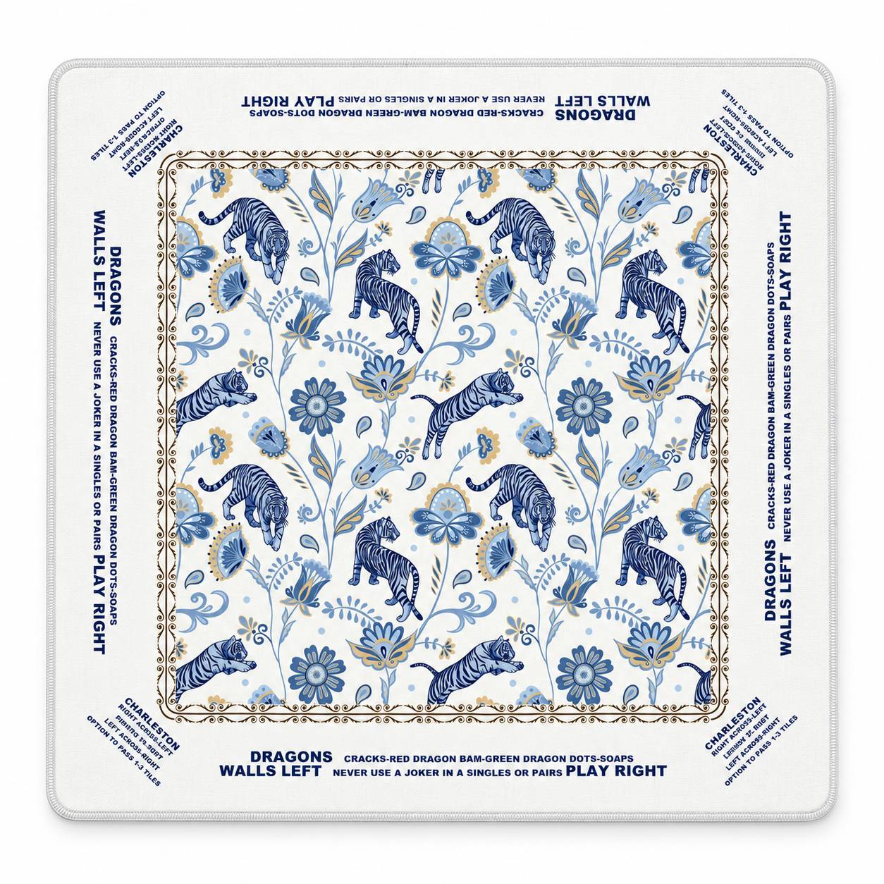 Indigo Tiger Chinoiserie Mahjong Mat
