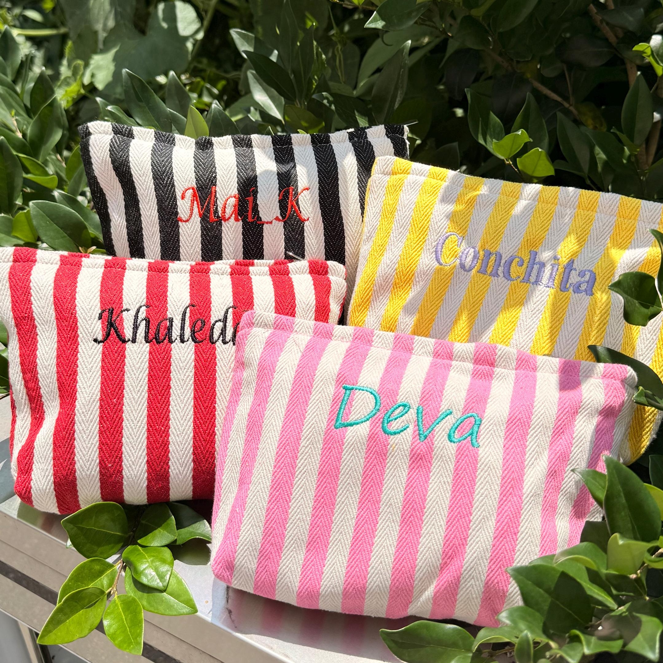 Pastel Striped Monogramed Makeup Bag