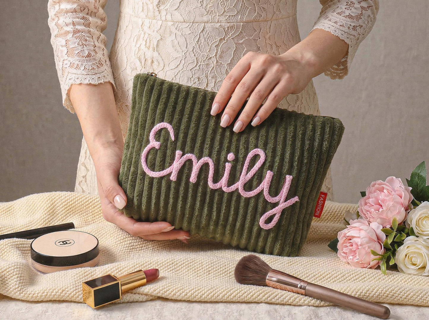 Personalized Name Corduroy Makeup Bag