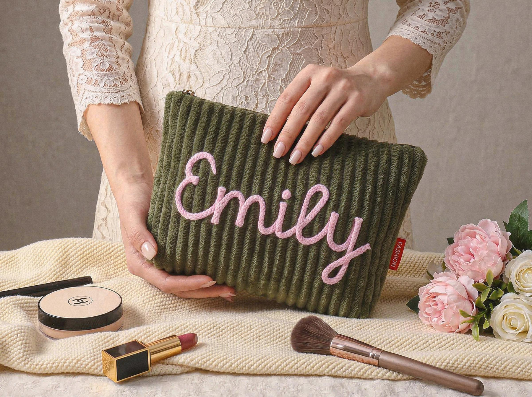 Personalized Name Corduroy Makeup Bag