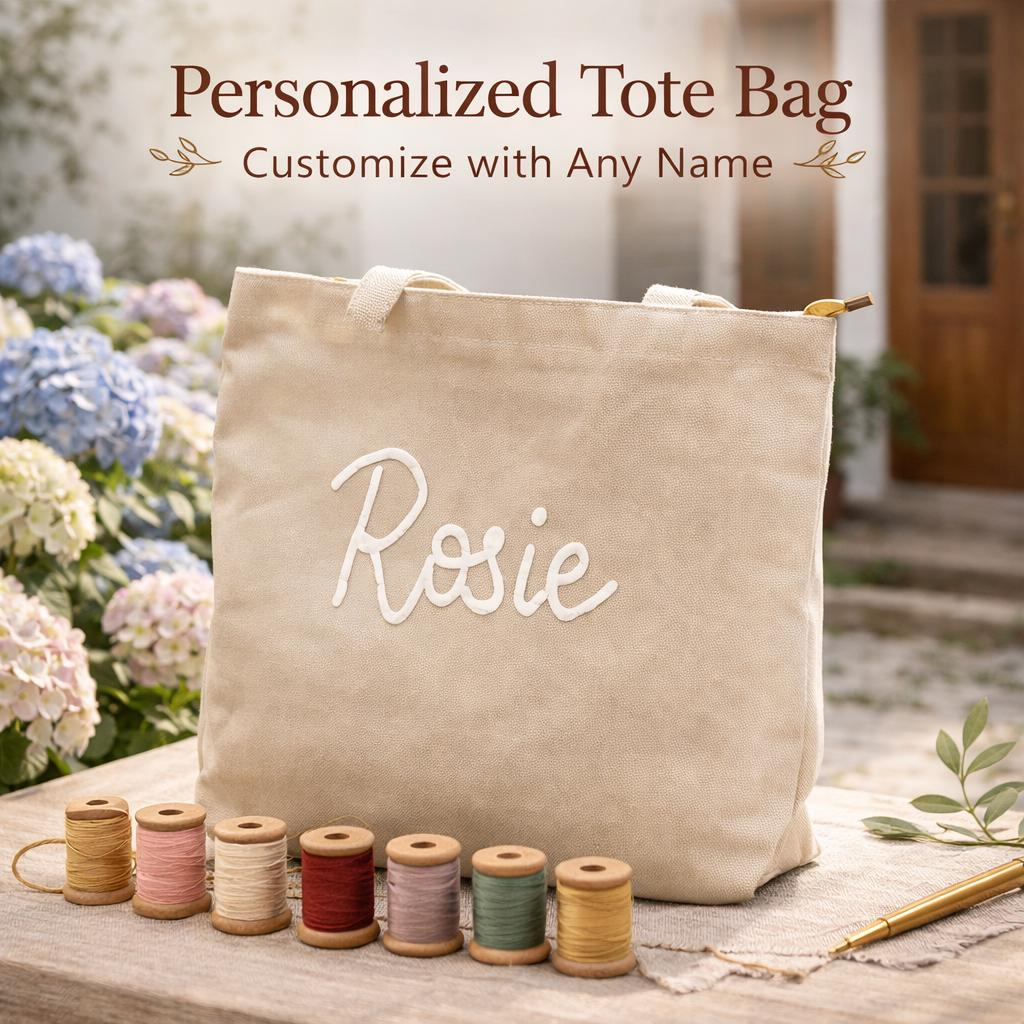 Personalized Corduroy Tote Bag with Custom Name Embroidery