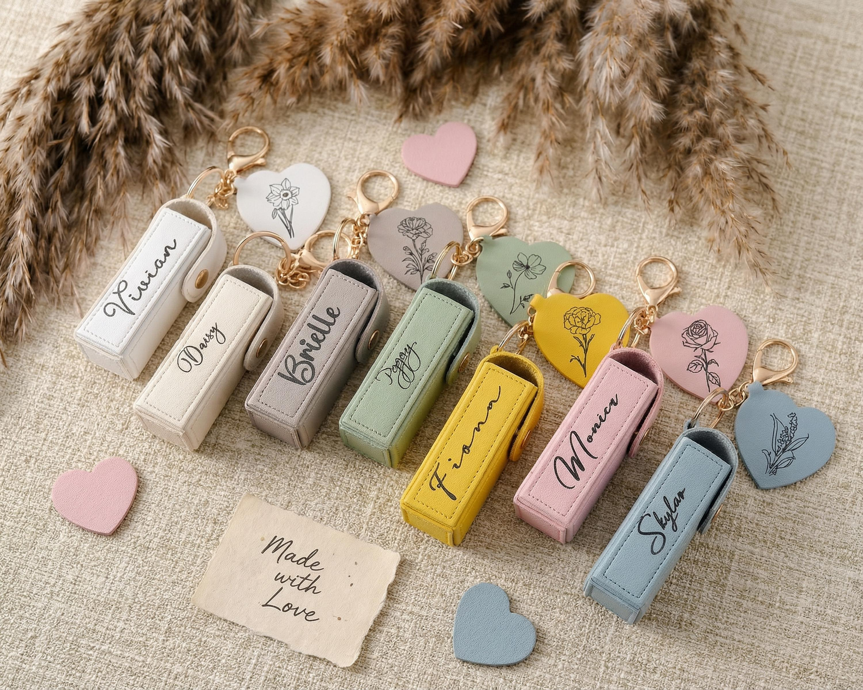 Personalized Lip Balm Bag Keychain with Mirror