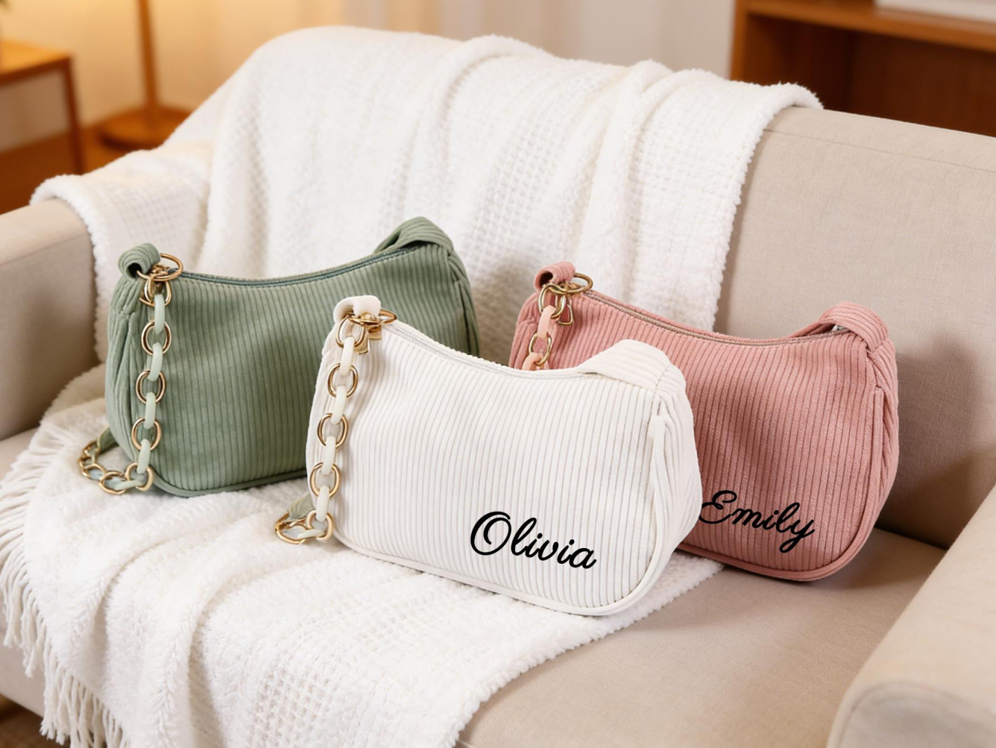 Personalized Corduroy Shoulder Bag