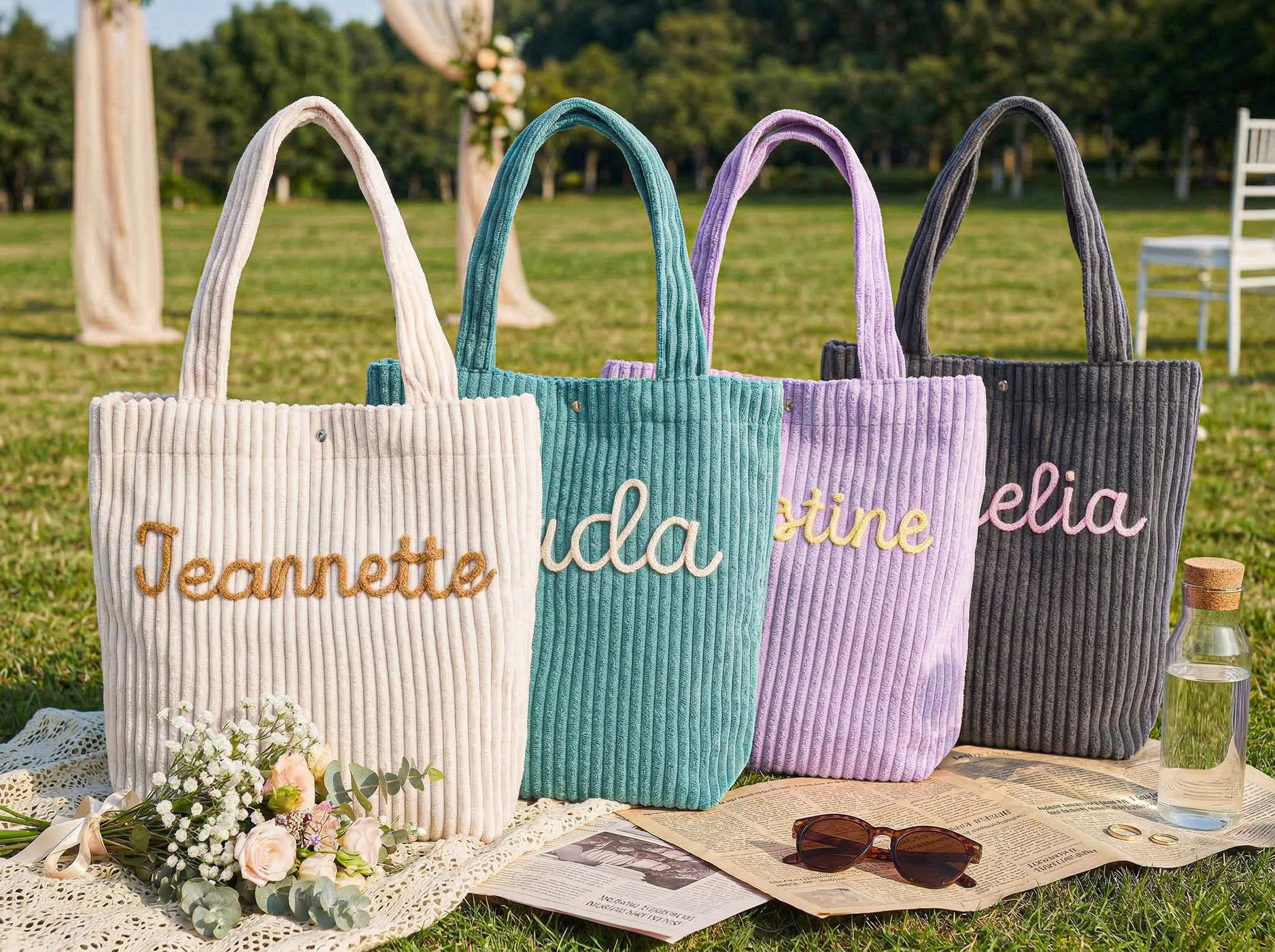 Personalized Embroidered Corduroy Tote
