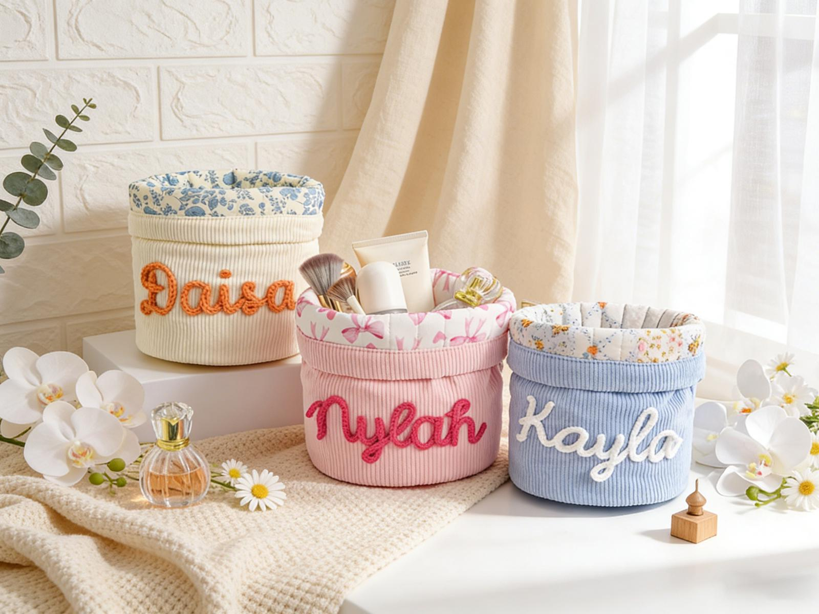 Personalized Corduroy Drawstring Makeup Bag