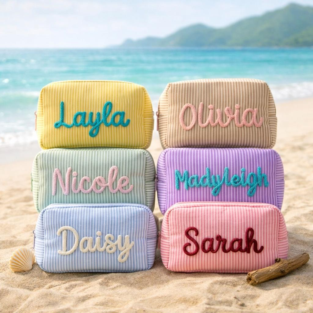 Personalized Seersucker Cosmetic Bag