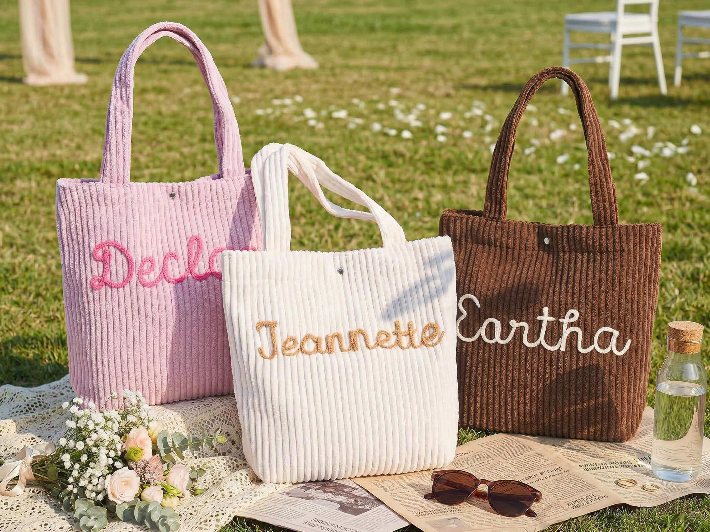 Personalized Embroidered Corduroy Tote