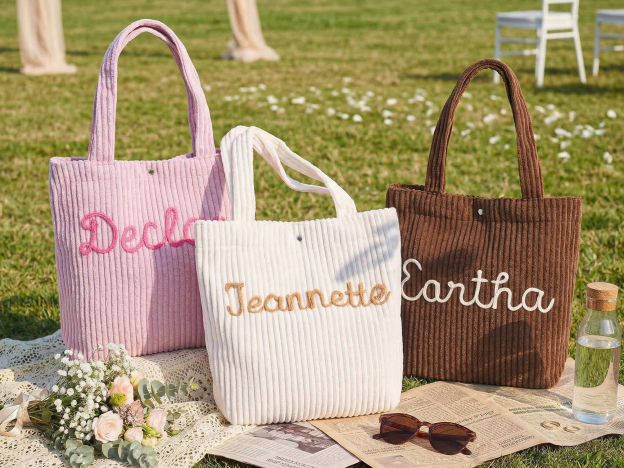 Personalized Embroidered Corduroy Tote