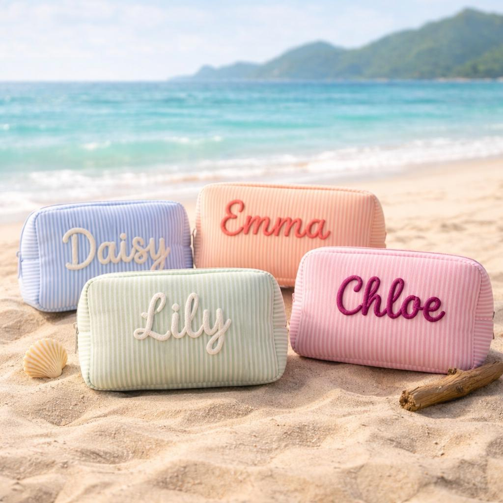 Personalized Seersucker Cosmetic Bag