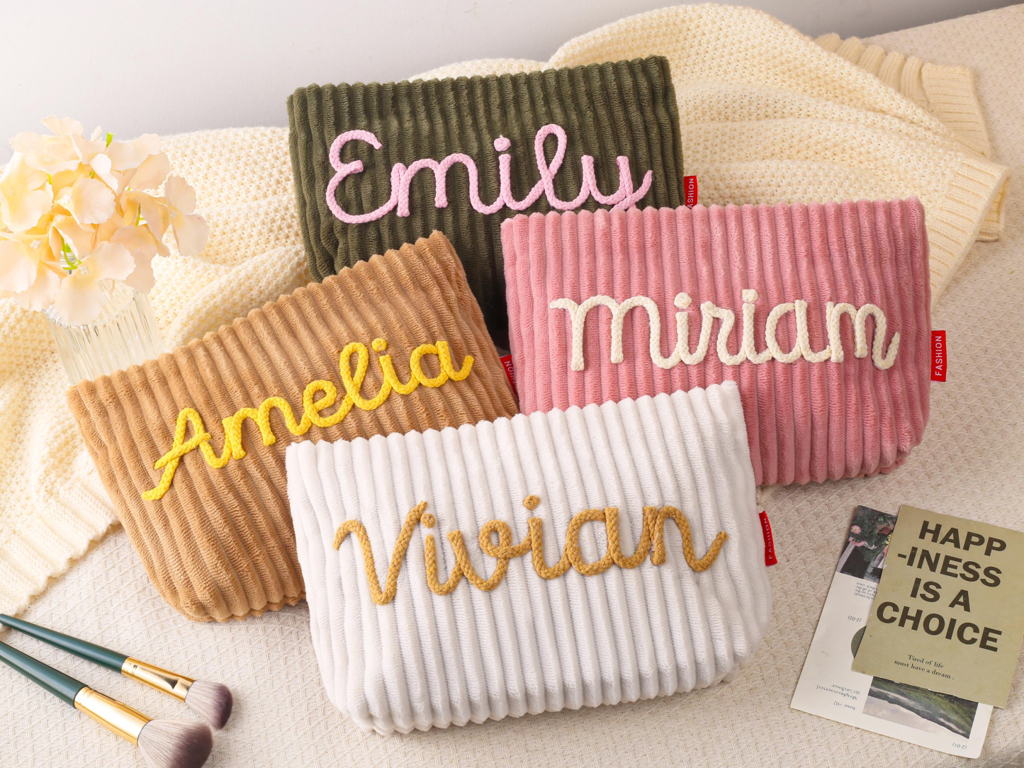 Personalized Name Corduroy Makeup Bag