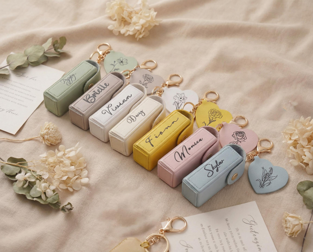 Personalized Lip Balm Bag Keychain with Mirror