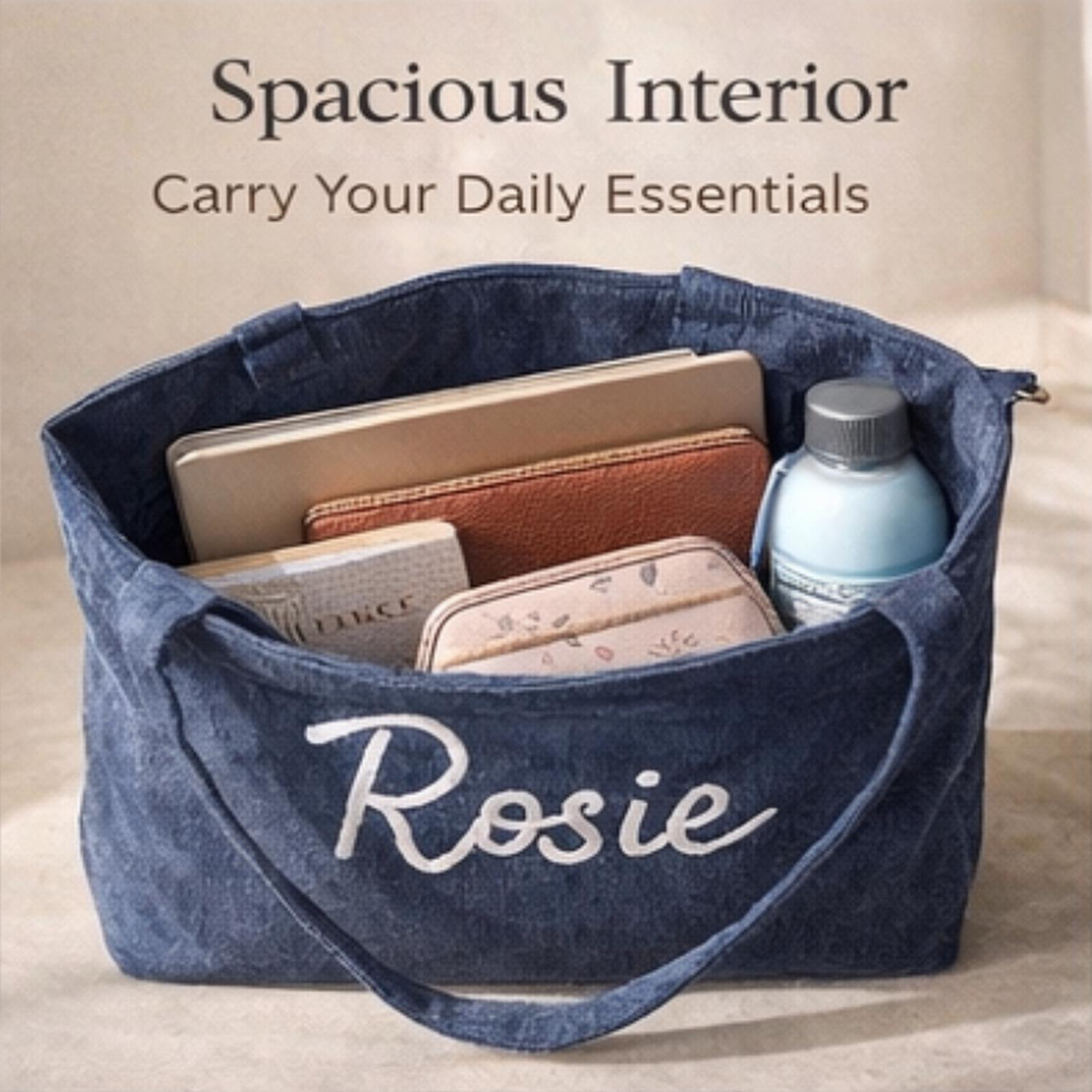 Personalized Corduroy Tote Bag with Custom Name Embroidery