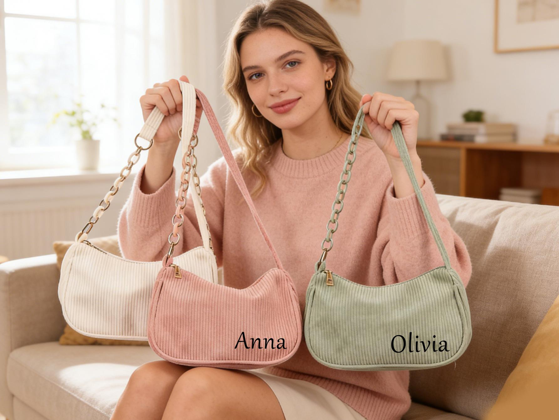 Personalized Corduroy Shoulder Bag