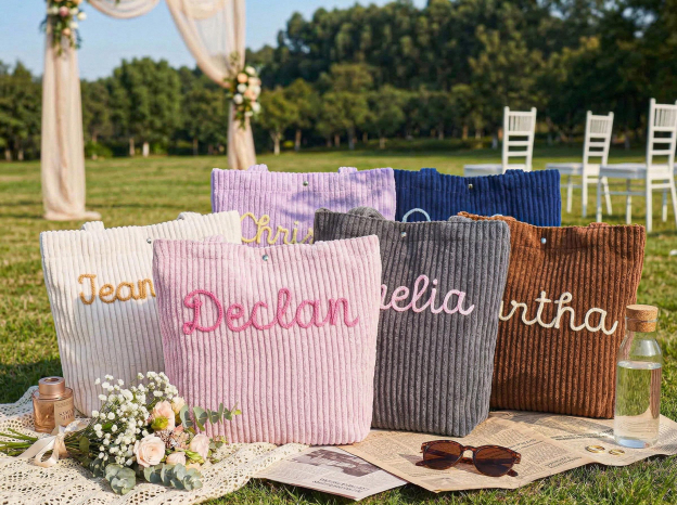 Personalized Embroidered Corduroy Tote