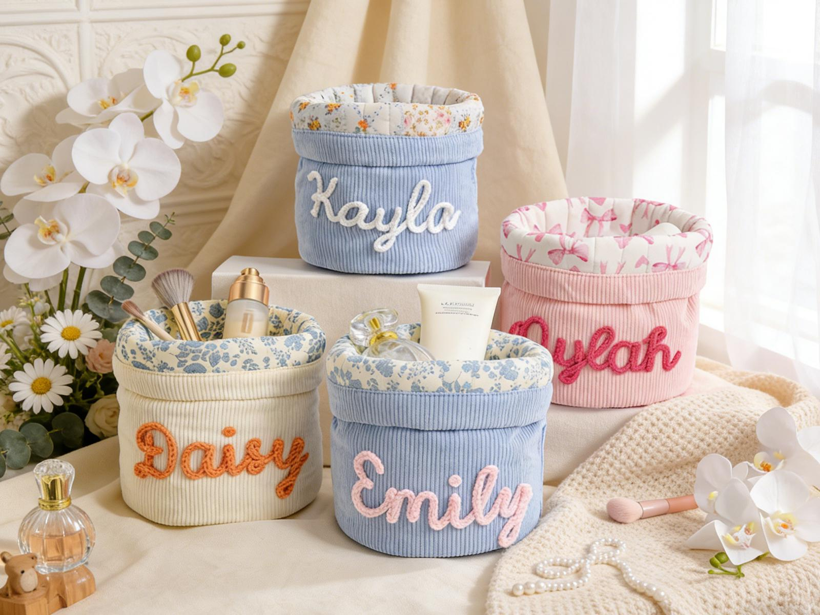 Personalized Corduroy Drawstring Makeup Bag