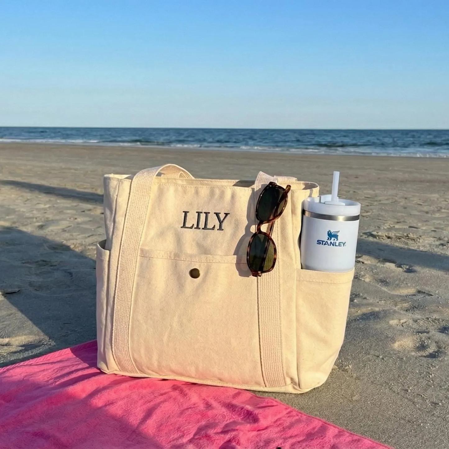 Personalized Embroidered Name Cotton Canvas Tote Bag