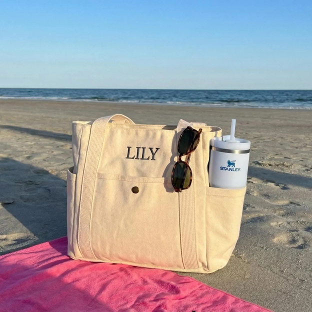 Personalized Embroidered Name Cotton Canvas Tote Bag