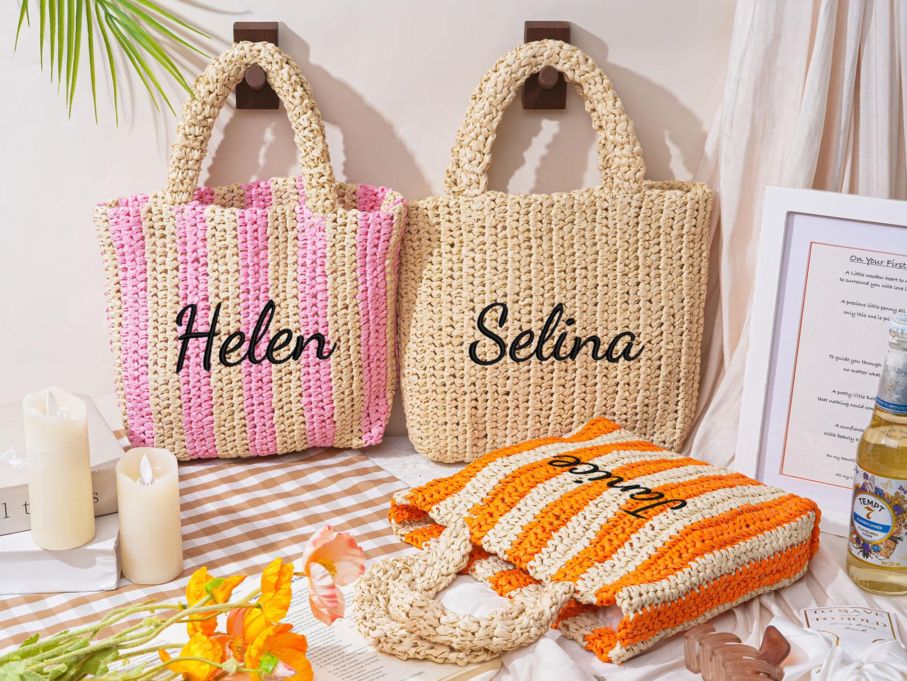 Personalized Embroidery Name Beach Straw Bag