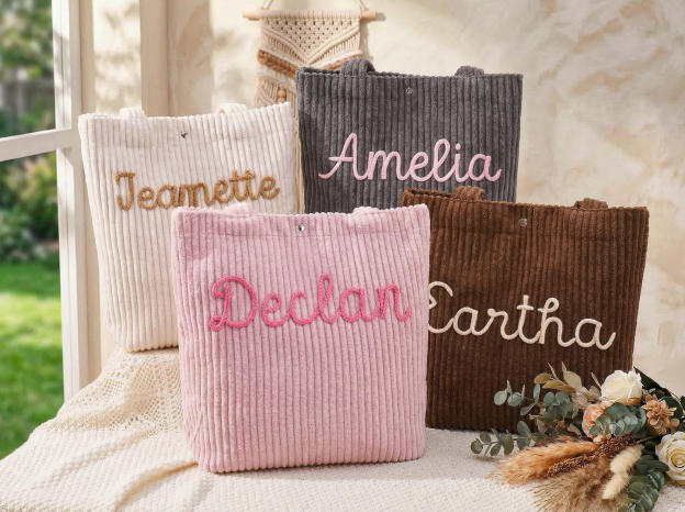 Personalized Embroidered Corduroy Tote
