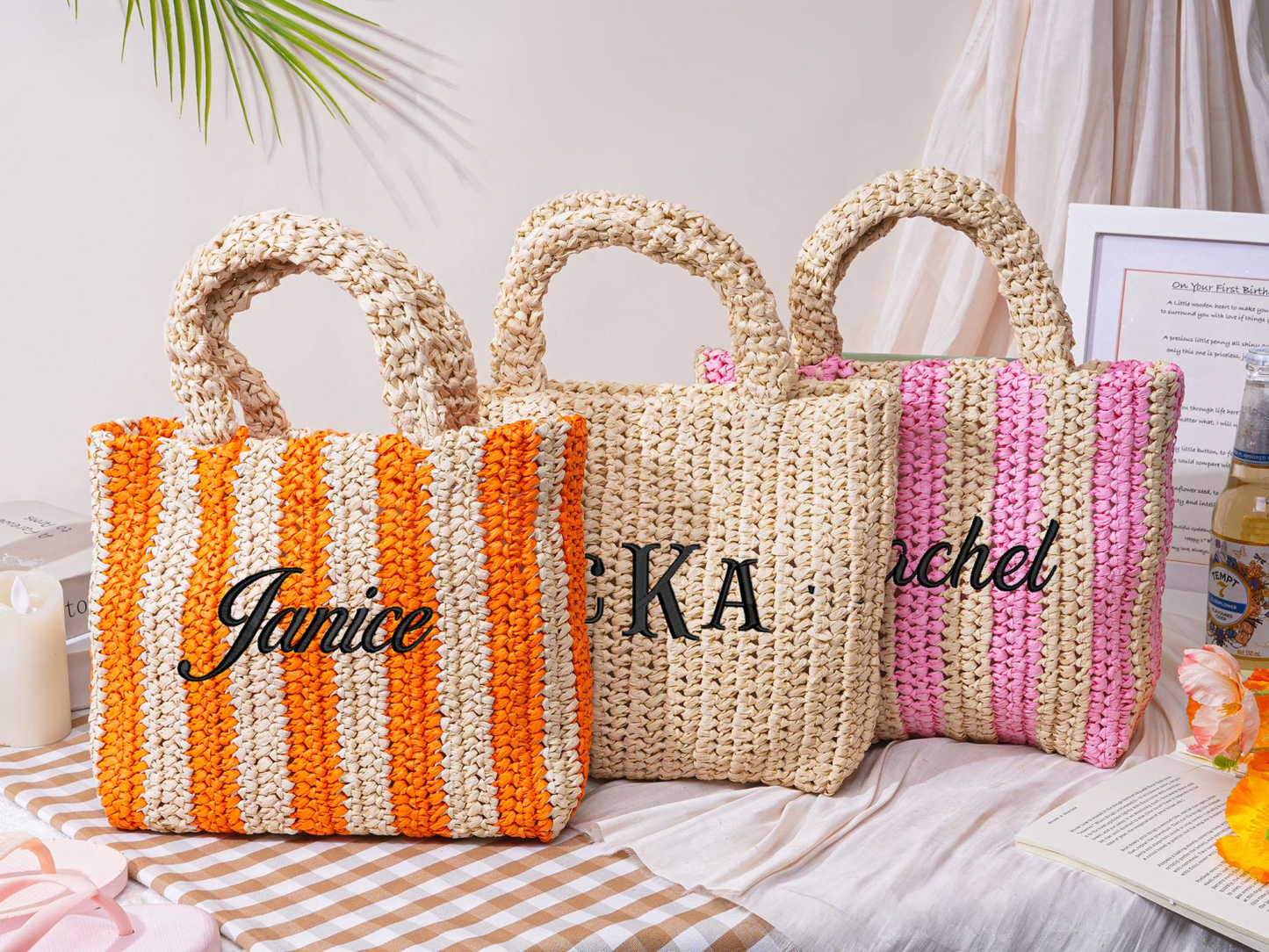 Personalized Embroidery Name Beach Straw Bag