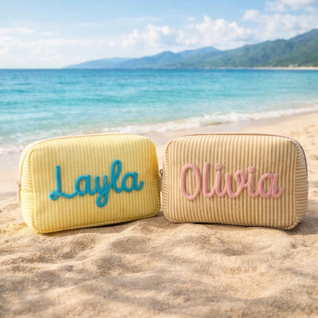 Personalized Seersucker Cosmetic Bag