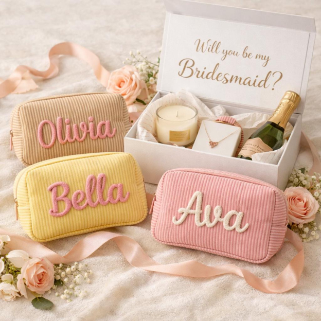 Personalized Seersucker Cosmetic Bag