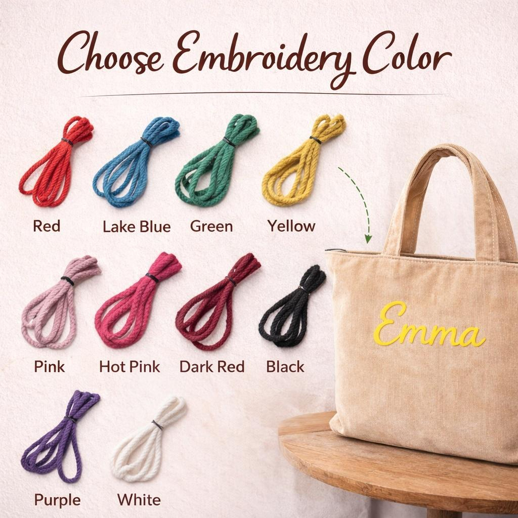 Personalized Corduroy Tote Bag with Custom Name Embroidery