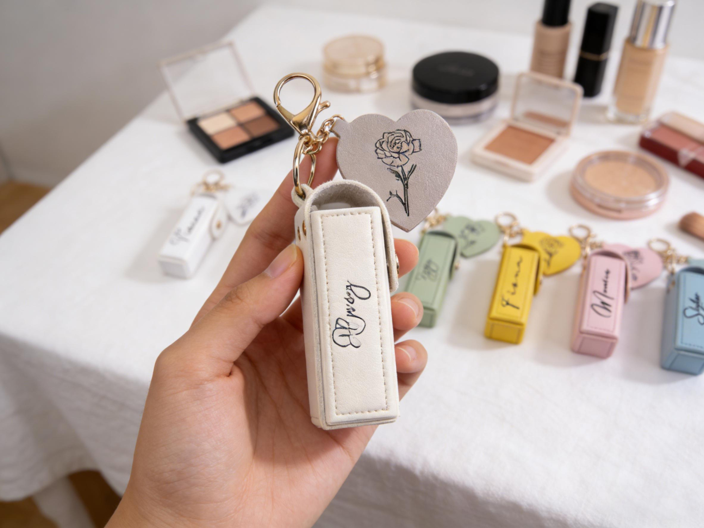 Personalized Lip Balm Bag Keychain with Mirror