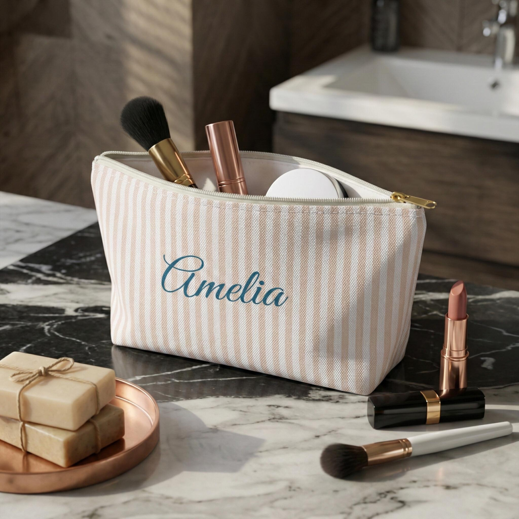 Personalized Makeup Bag: Custom Toiletry Organizer With Zipper