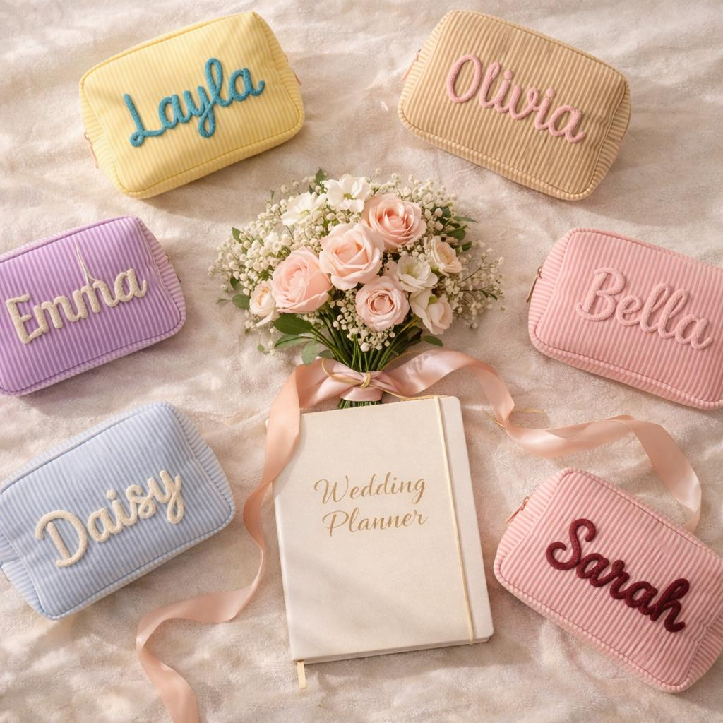 Personalized Seersucker Cosmetic Bag