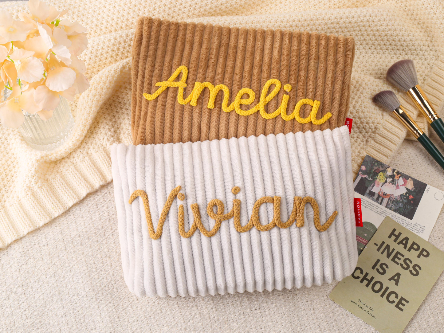 Personalized Name Corduroy Makeup Bag