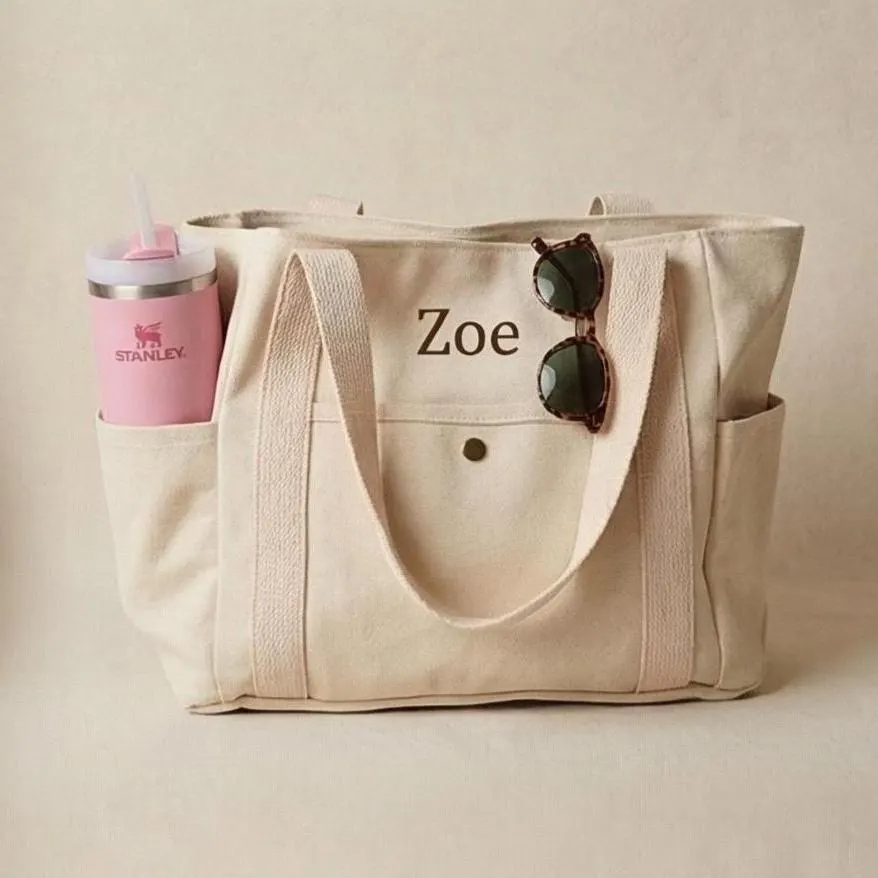 Personalized Embroidered Name Cotton Canvas Tote Bag