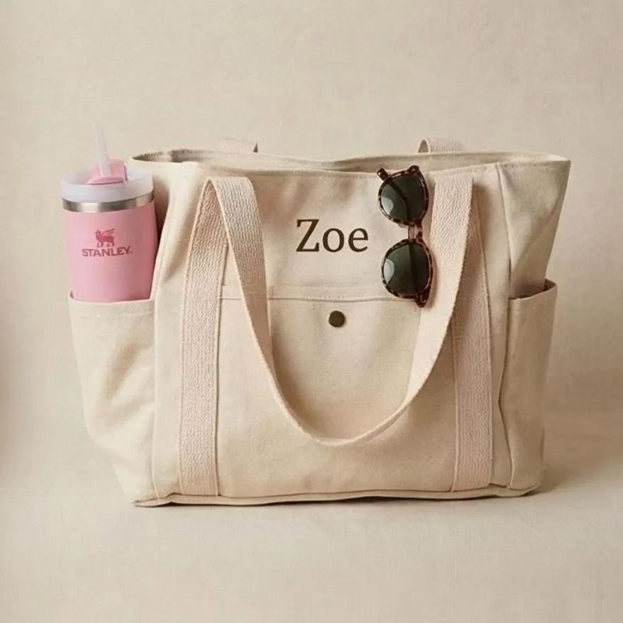 Personalized Embroidered Name Cotton Canvas Tote Bag