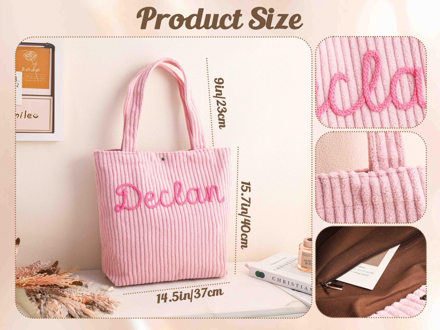 Personalized Embroidered Corduroy Tote