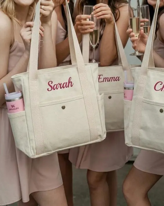 Personalized Embroidered Name Cotton Canvas Tote Bag