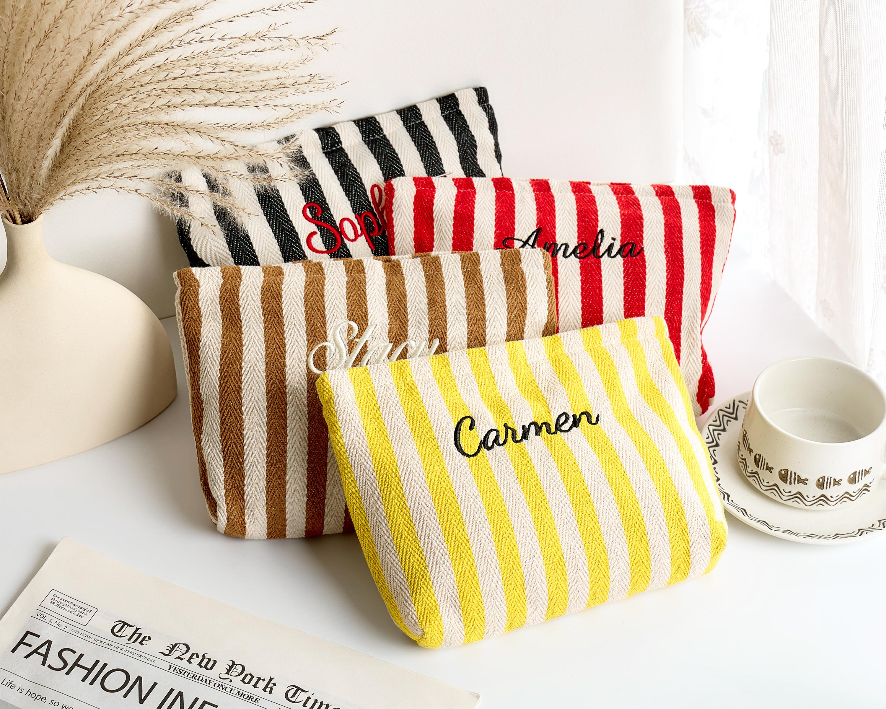 Pastel Striped Monogramed Makeup Bag