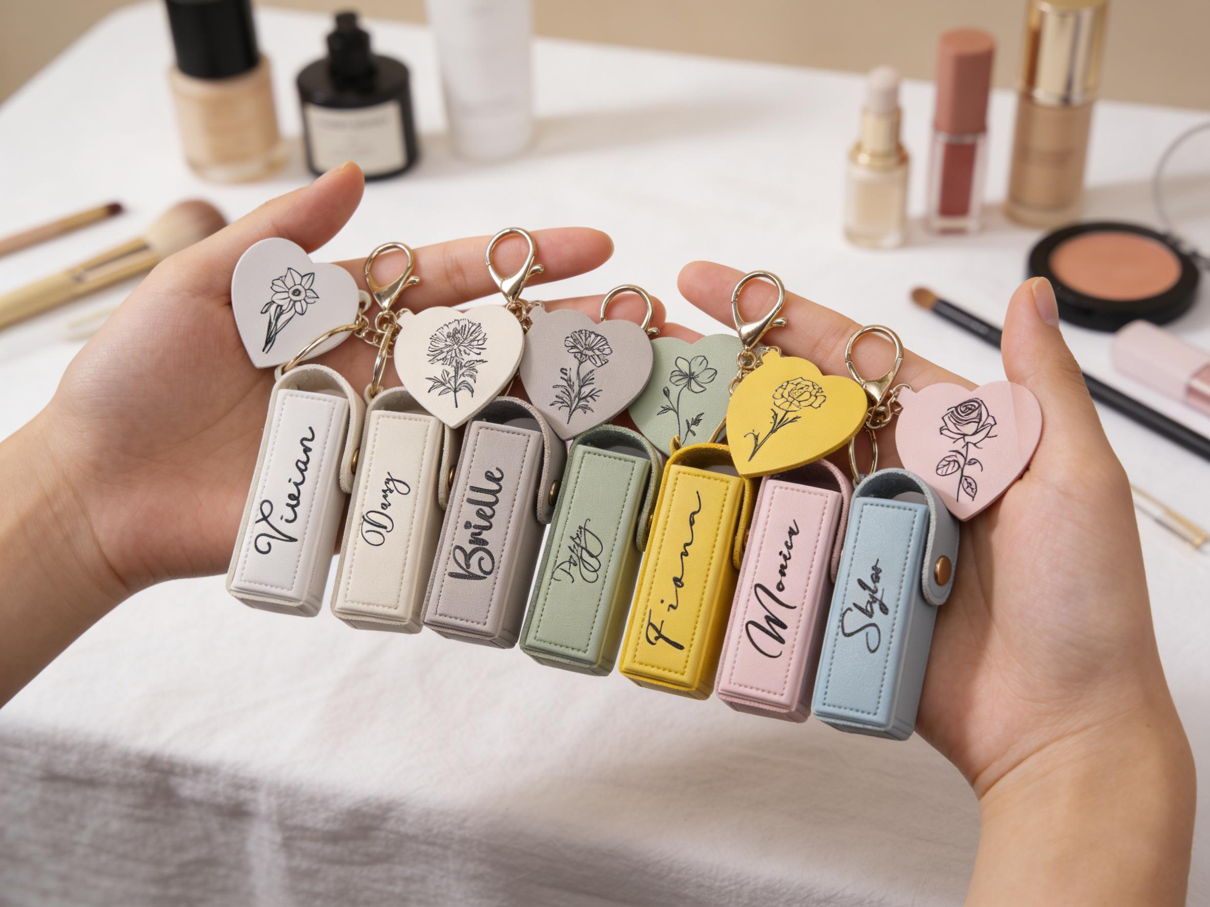 Personalized Lip Balm Bag Keychain with Mirror