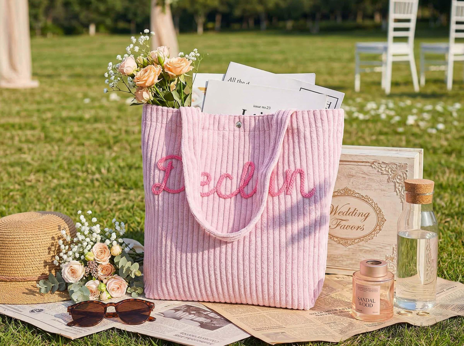 Personalized Embroidered Corduroy Tote