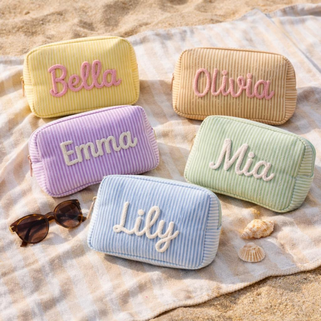 Personalized Seersucker Cosmetic Bag
