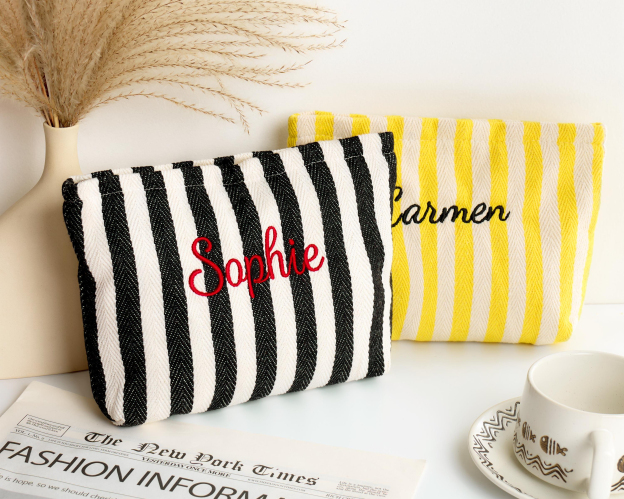 Pastel Striped Monogramed Makeup Bag