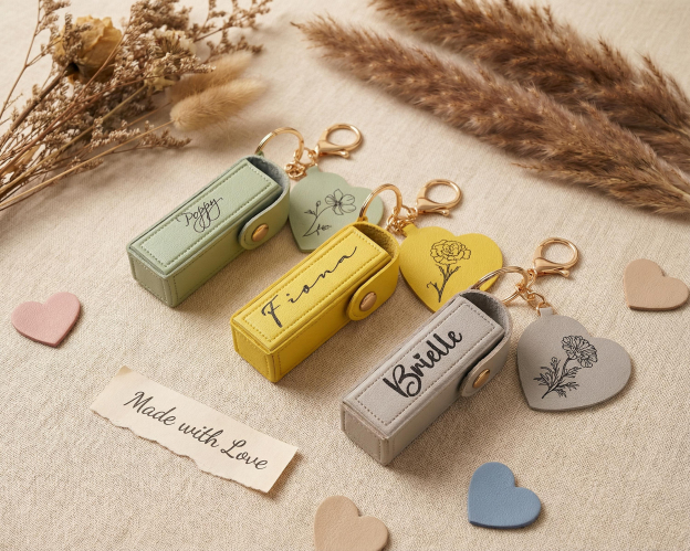 Personalized Lip Balm Bag Keychain with Mirror