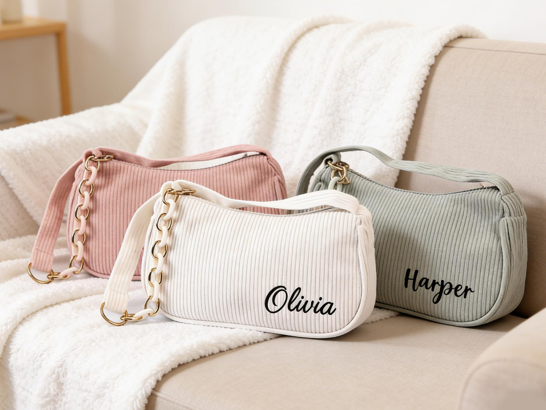 Personalized Corduroy Shoulder Bag