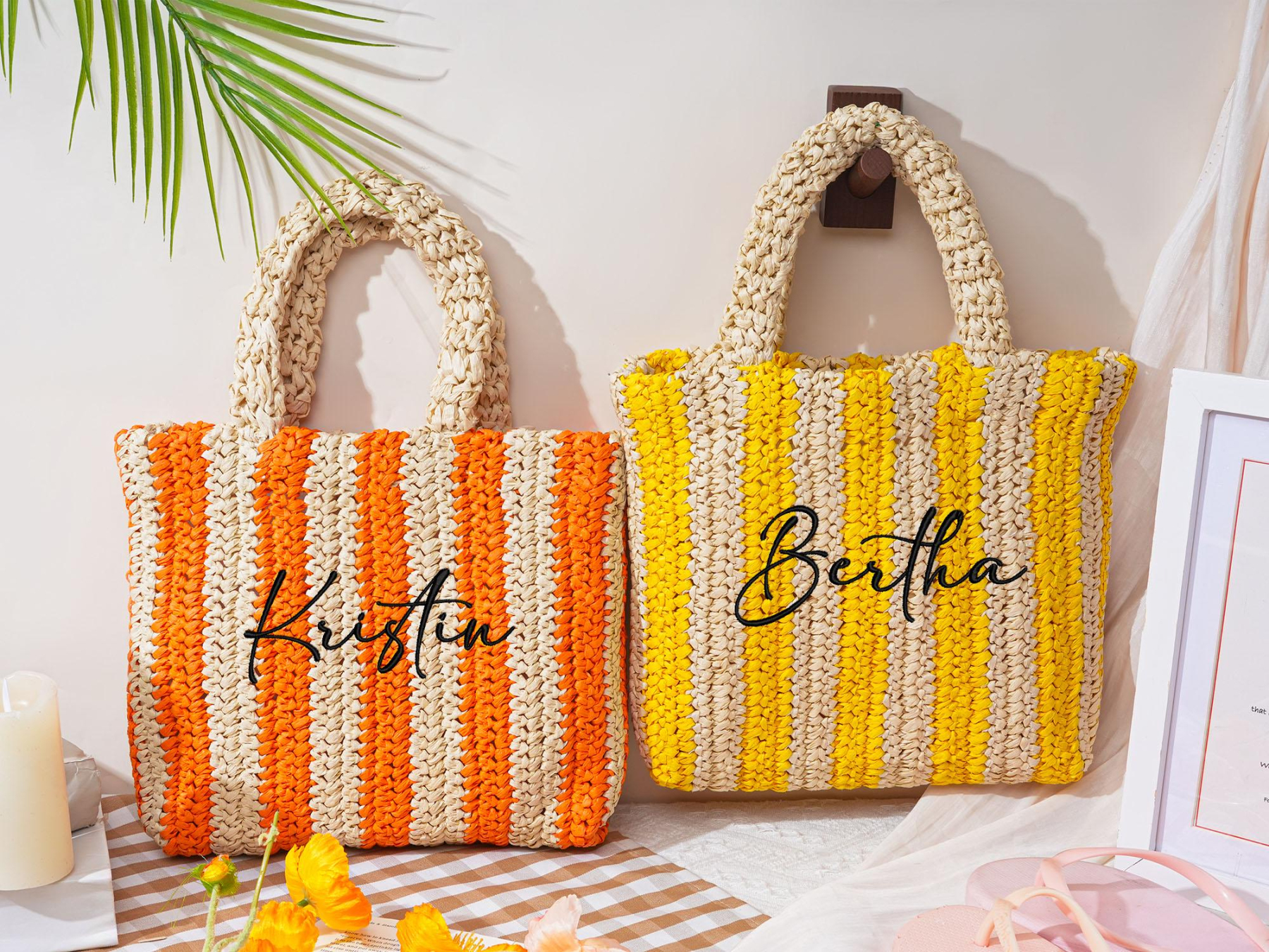 Personalized Embroidery Name Beach Straw Bag