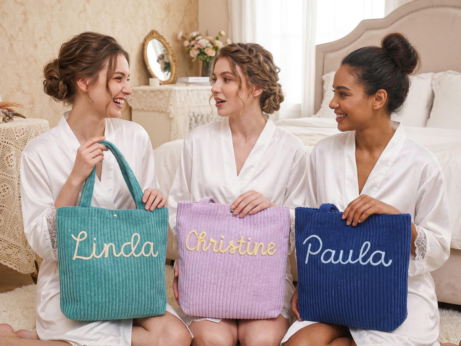 Personalized Embroidered Corduroy Tote
