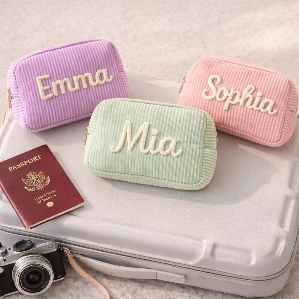 Personalized Seersucker Cosmetic Bag