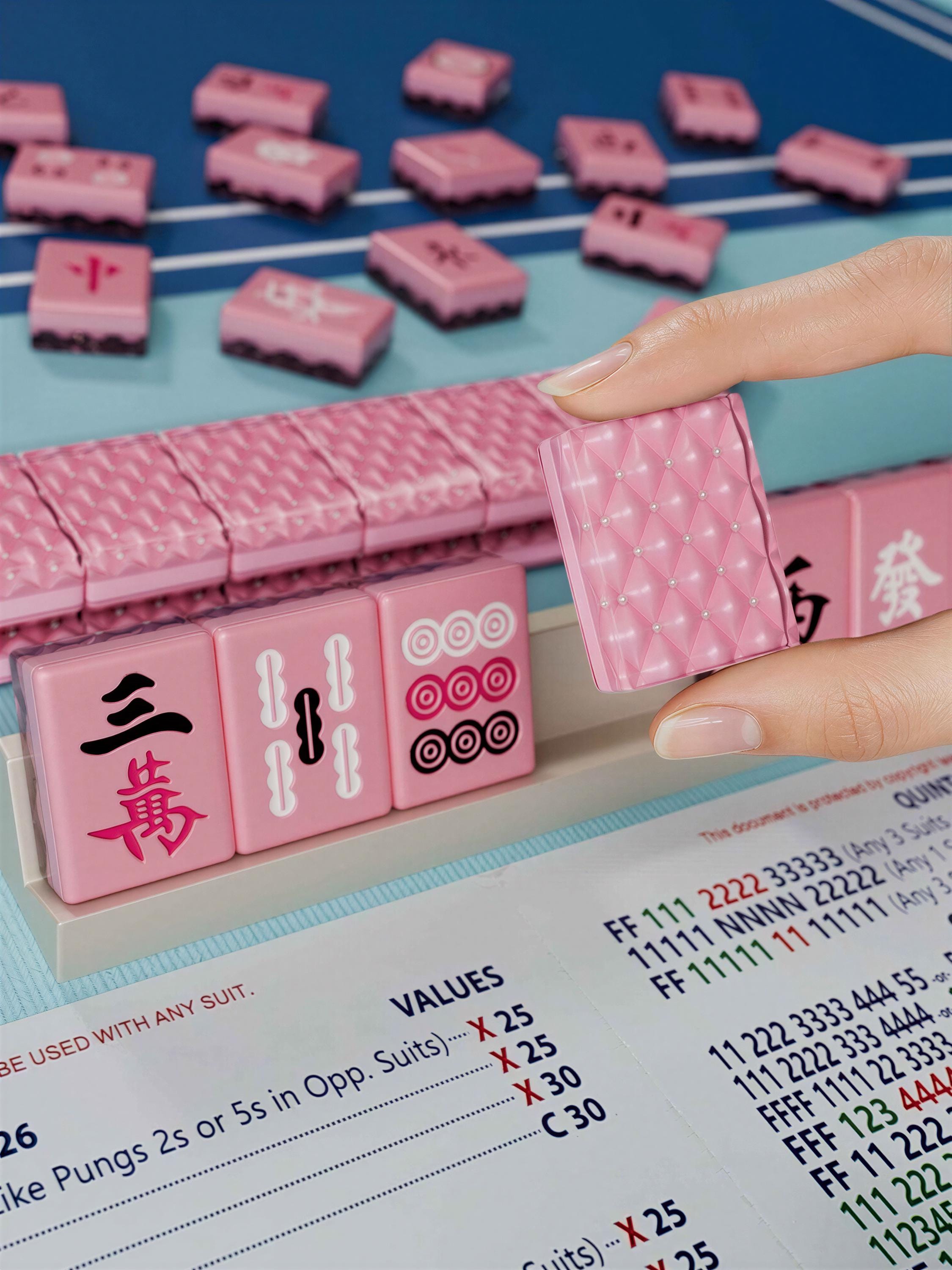 Pink Pearl Quilted Argyle Handcrafted Resin Mahjong Tiles