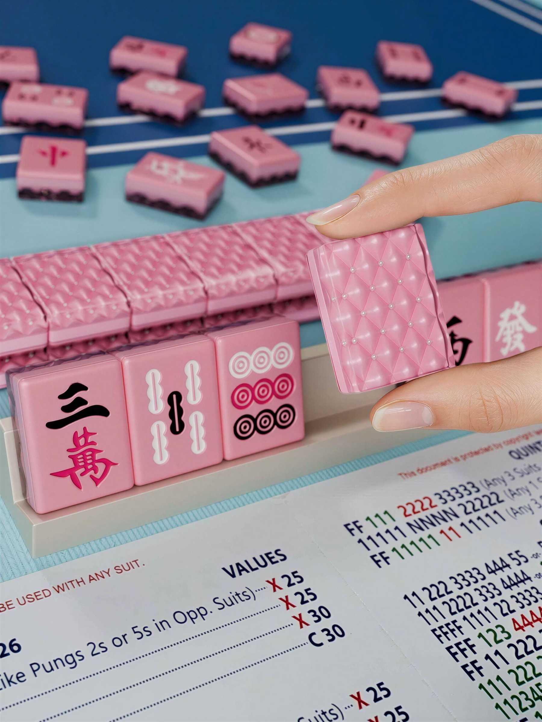 Pink Pearl Quilted Argyle Handcrafted Resin Mahjong Tiles