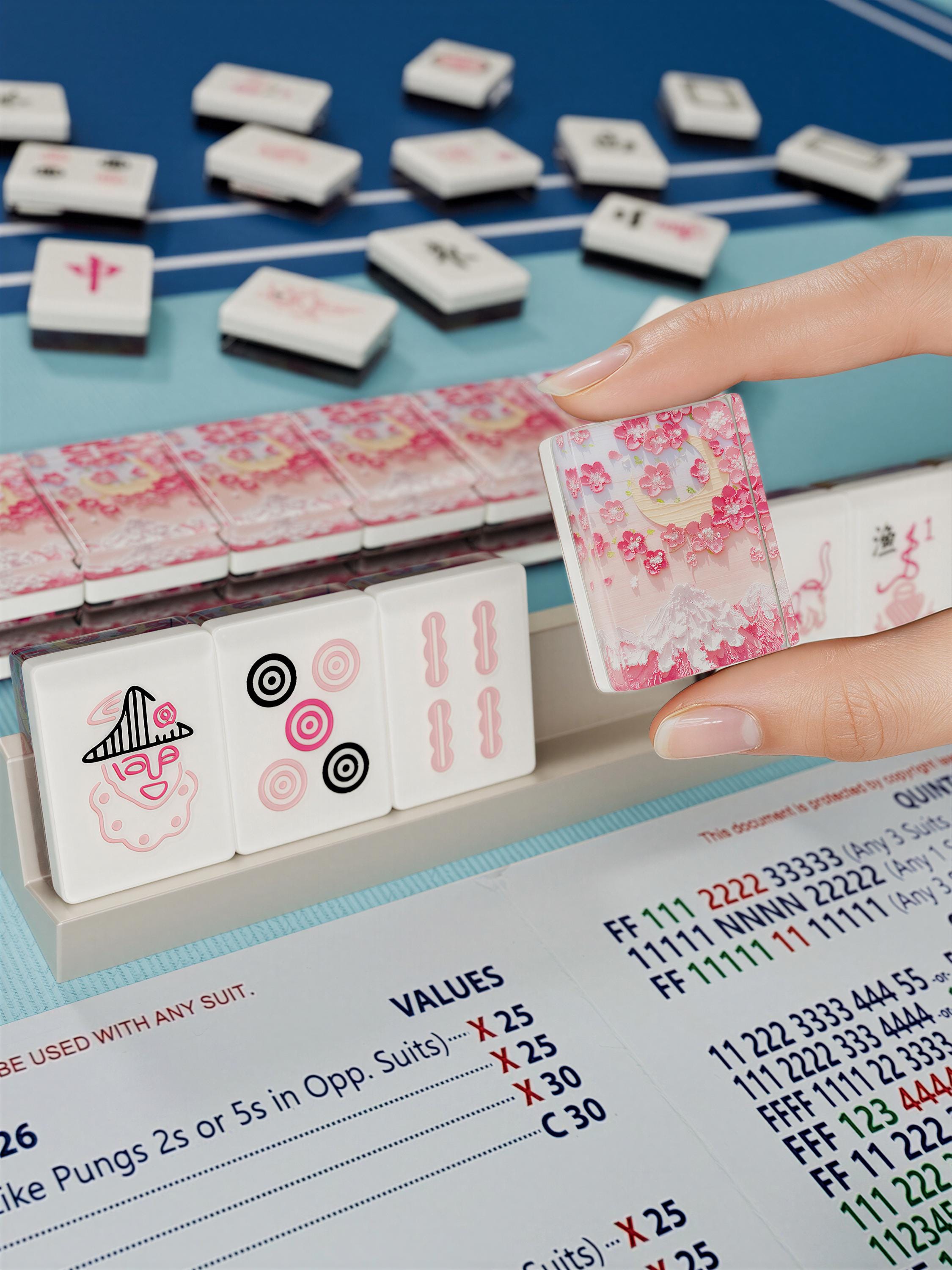 Blush Sakura Handcrafted Resin Singapore Mahjong Tiles