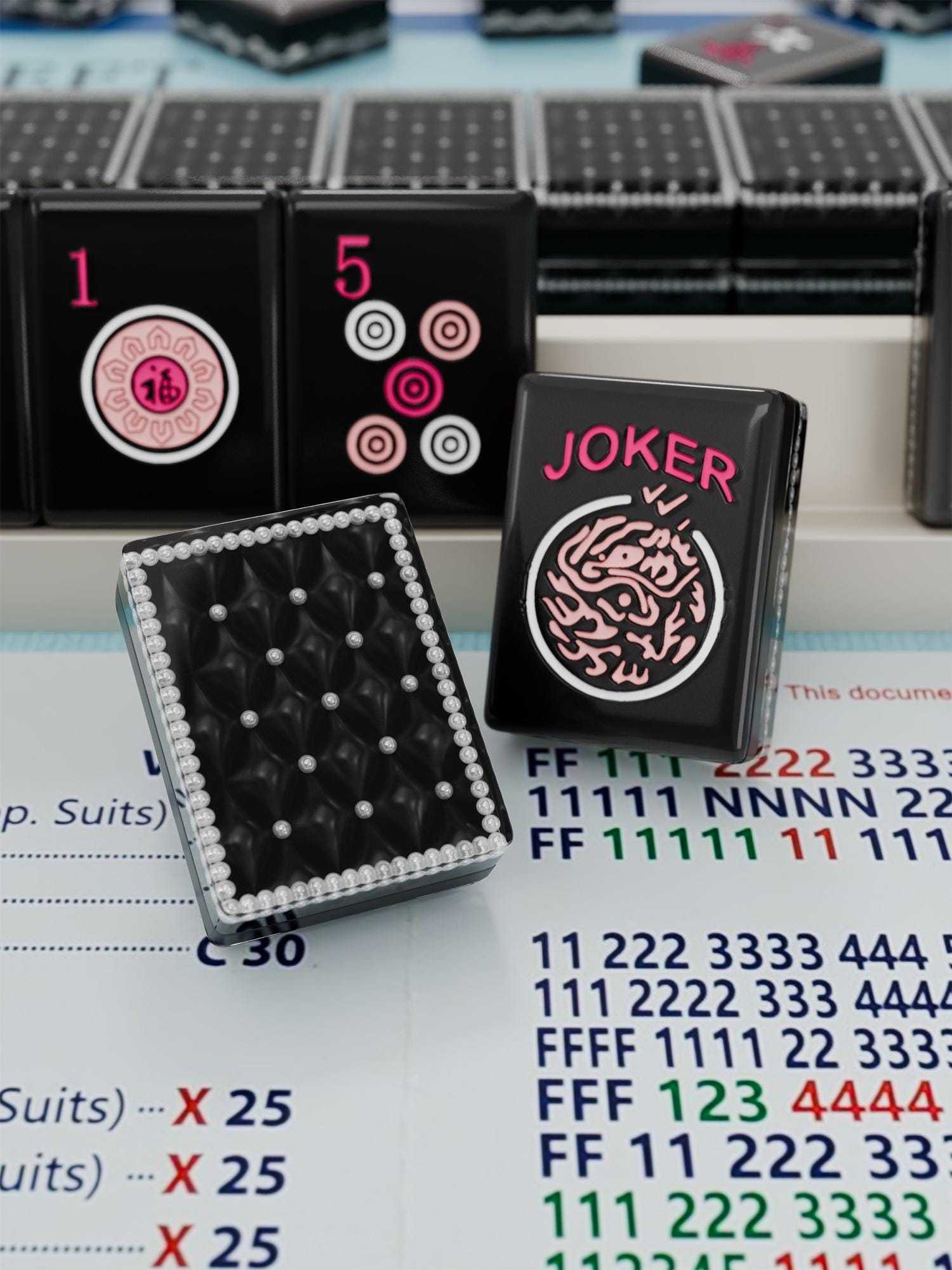 Midnight Pearl Quilted Handcrafted Resin Mahjong Tiles