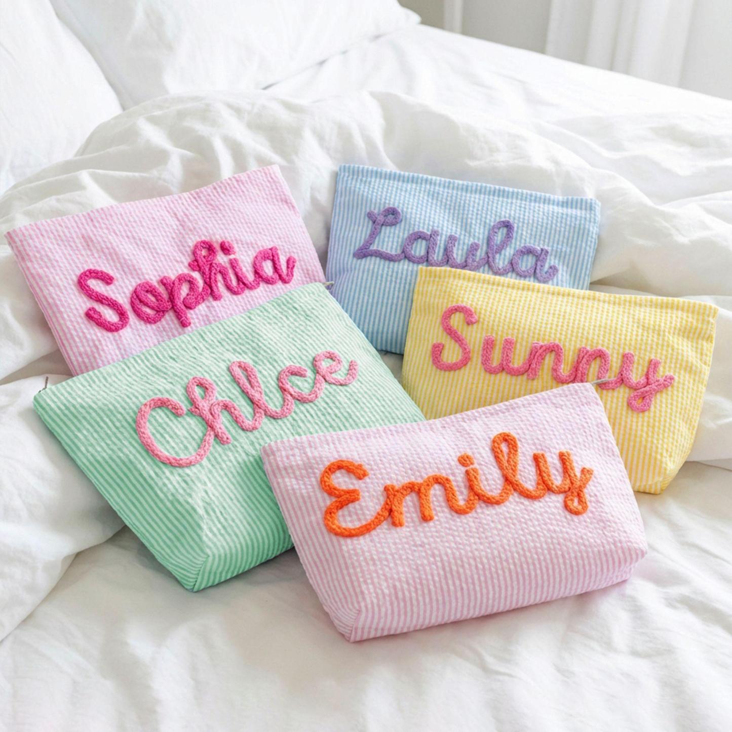 Preppy Cosmetic Bag👝Custom Seersucker Makeup Bag